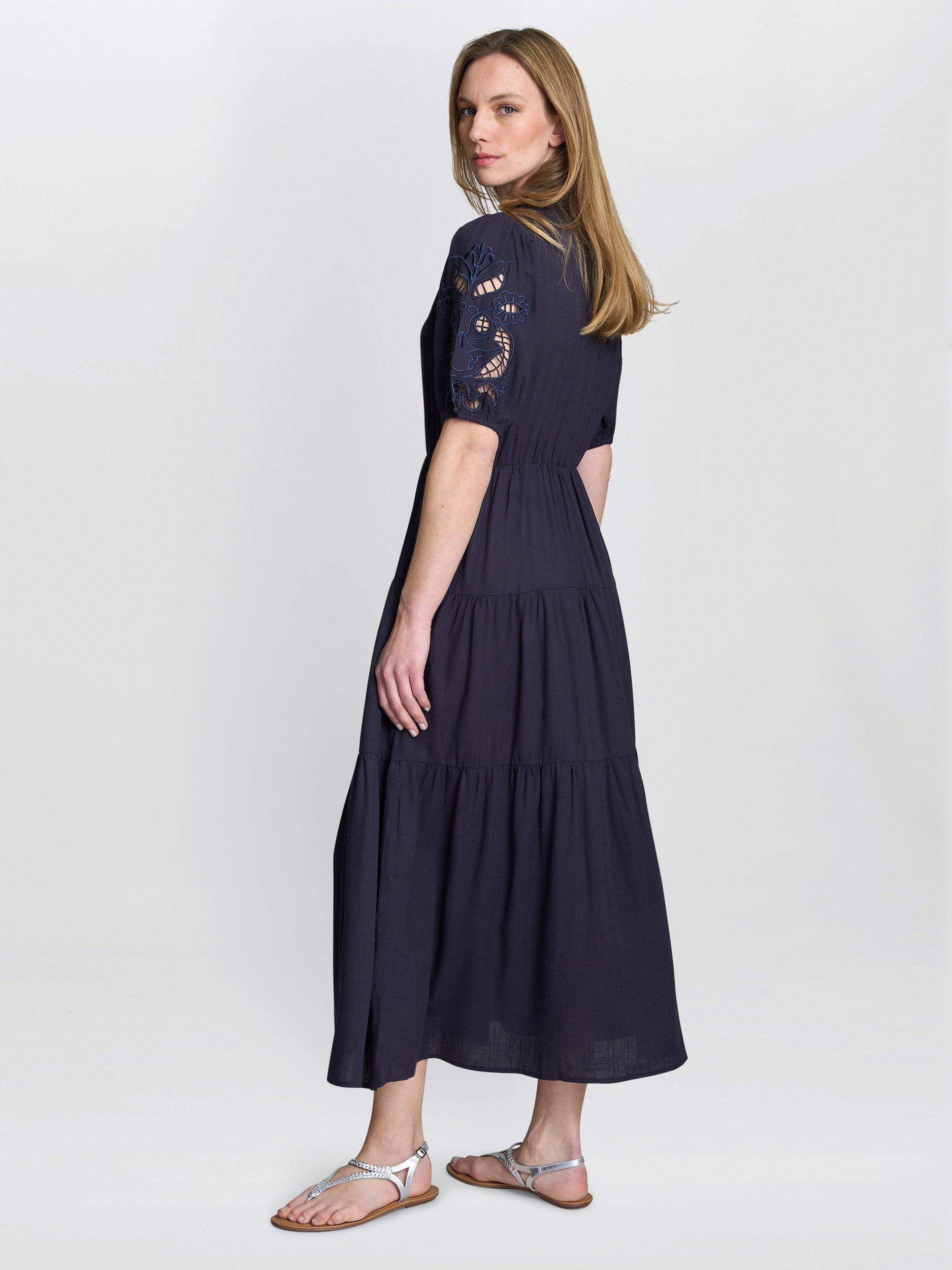Product image 2 of 7, which shows Gina Bacconi Carey Button Down Tiered Shirt Dress, Navy, S-M