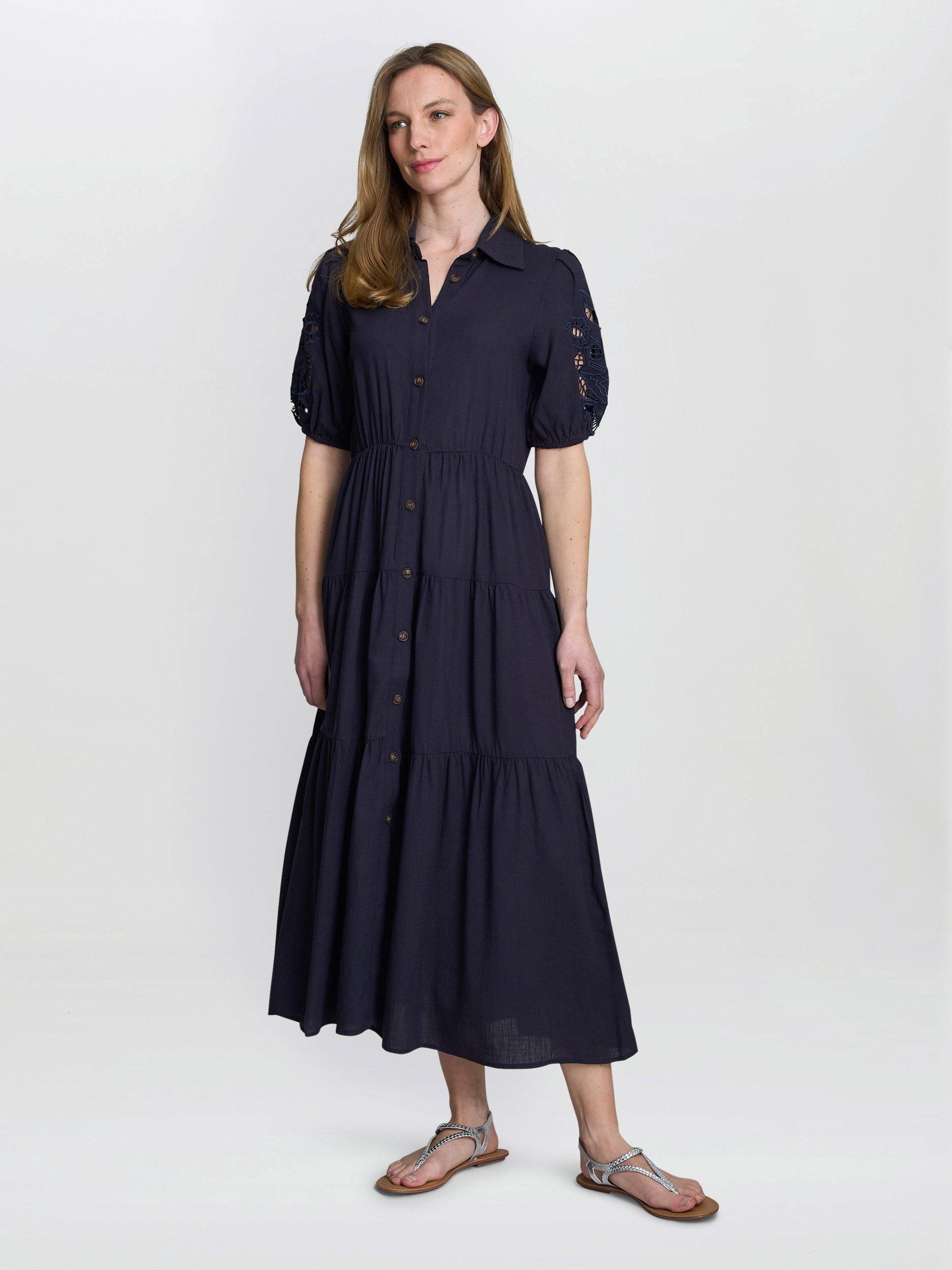 Product image 3 of 7, which shows Gina Bacconi Carey Button Down Tiered Shirt Dress, Navy, S-M