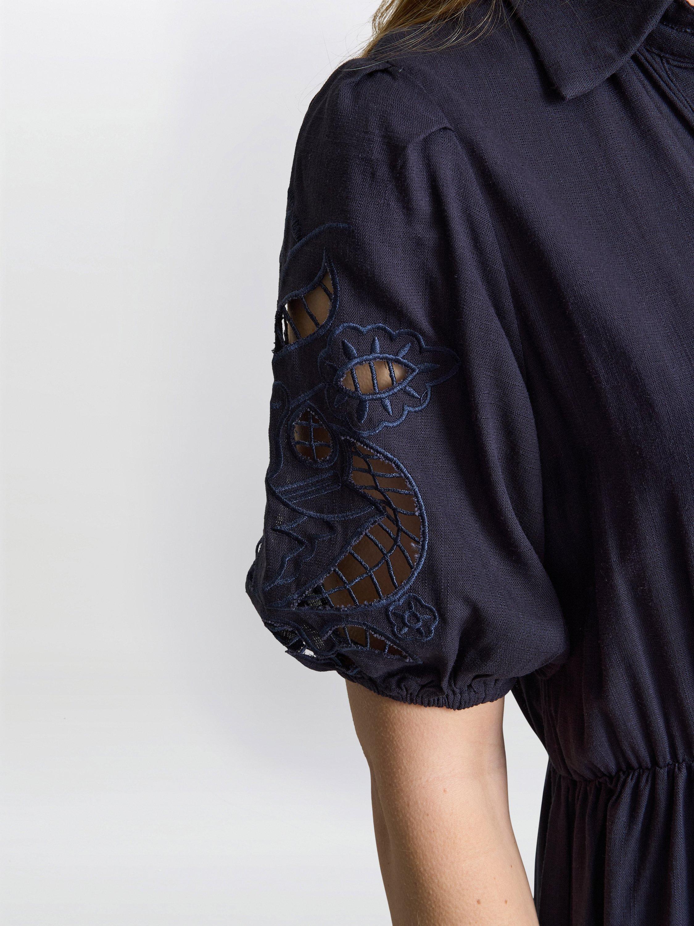Product image 5 of 7, which shows Gina Bacconi Carey Button Down Tiered Shirt Dress, Navy, S-M