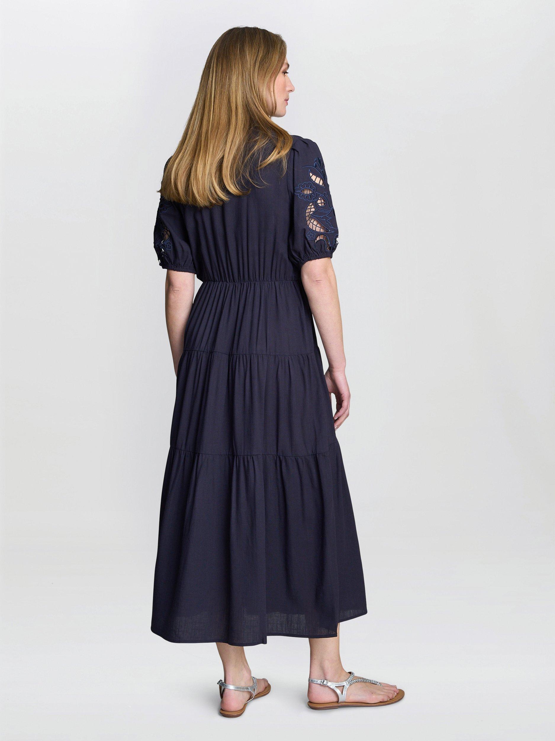 Product image 6 of 7, which shows Gina Bacconi Carey Button Down Tiered Shirt Dress, Navy, S-M