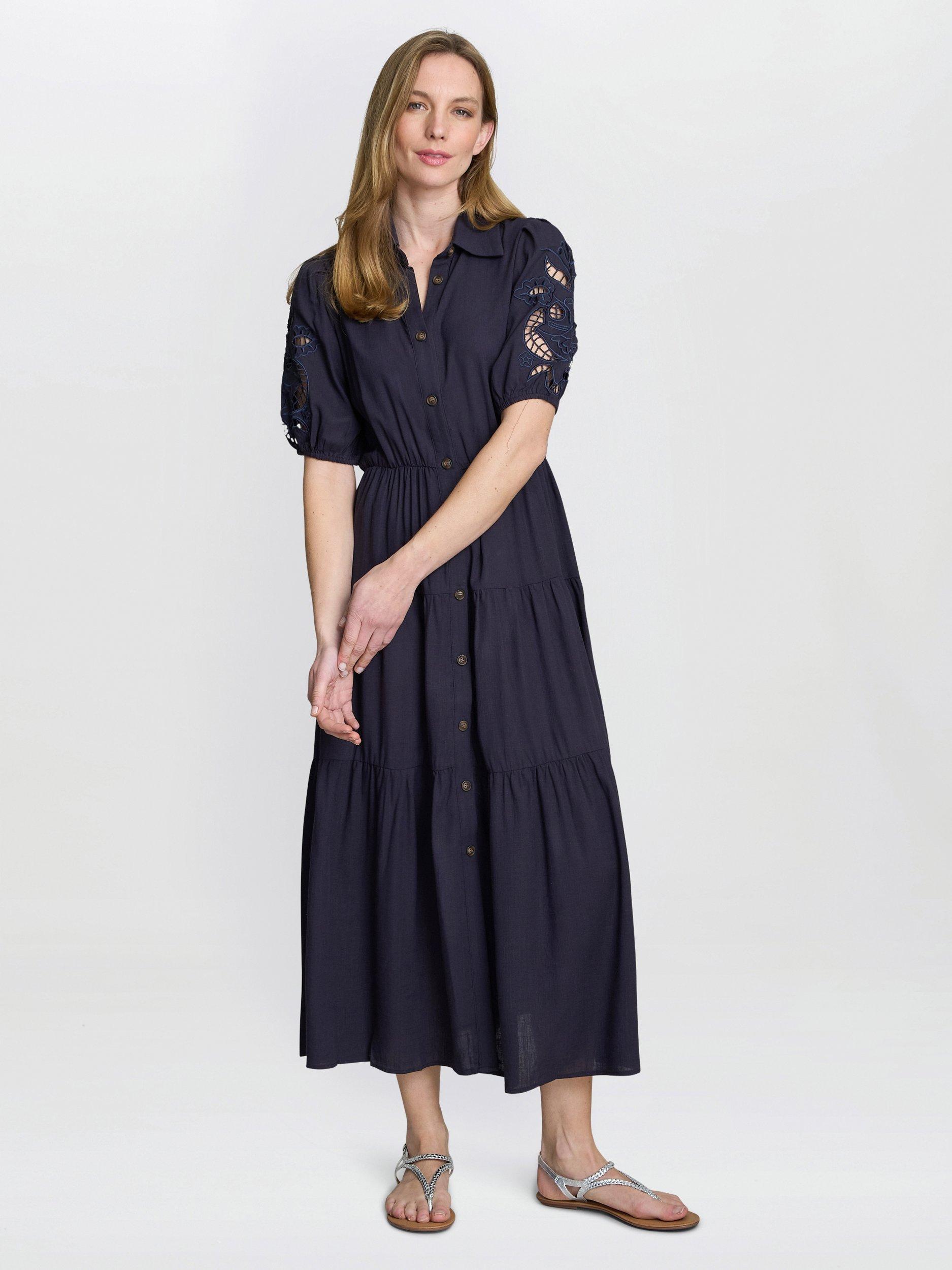 Product image 7 of 7, which shows Gina Bacconi Carey Button Down Tiered Shirt Dress, Navy, S-M