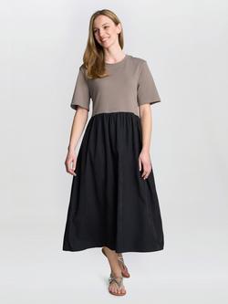 Gina Bacconi Cat Cotton Two Tone Short Sleeved Dress, Black/Multi, Black/Multi