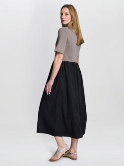 Gina Bacconi Cat Cotton Two Tone Short Sleeved Dress, Black/Multi - view 2, Black/Multi