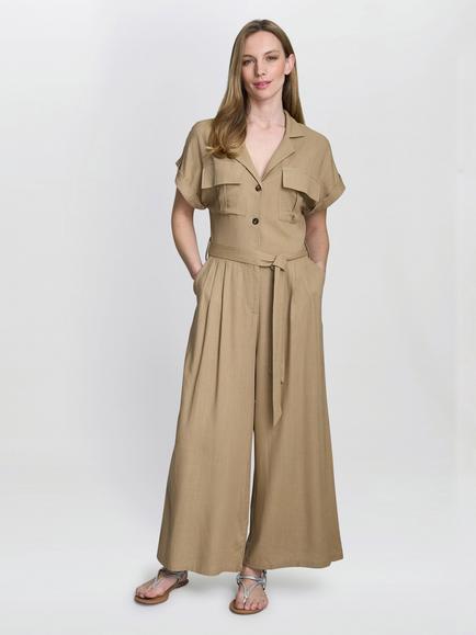 Gina Bacconi Carmela Utility Wide Leg Jumpsuit, Tan, Tan