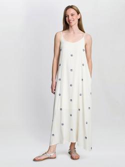 Gina Bacconi Sleeveless Embroidered Seashell Dress, White, White