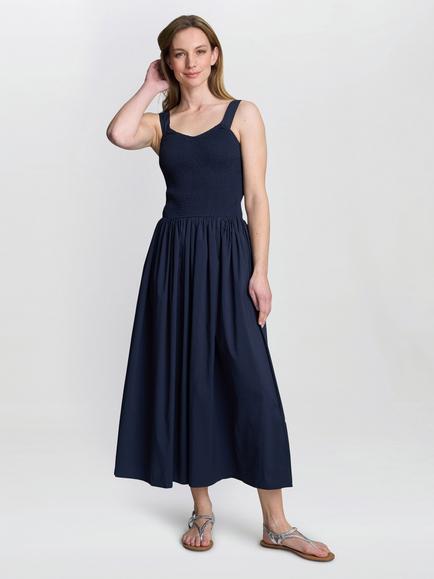Gina Bacconi Shirred Sweetheart Neck Dress, Navy, Navy