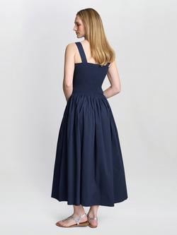 Gina Bacconi Shirred Sweetheart Neck Dress, Navy - view 2, Navy