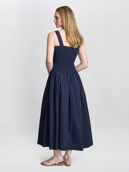 Gina Bacconi Shirred Sweetheart Neck Dress, Navy - view 2, Navy