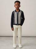 Reiss Kids' Ambient Striped Zip Up Knit Overshirt, Navy/White