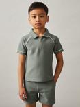 Reiss Kids' Lolland Textured Half Zip Polo Shirt, Sage Green
