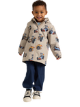 Lindex Kids' Racing Car Print Water Repellent Jacket, Dusty Beige