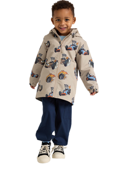 Lindex Kids' Racing Car Print Water Repellent Jacket, Dusty Beige, Dusty Beige
