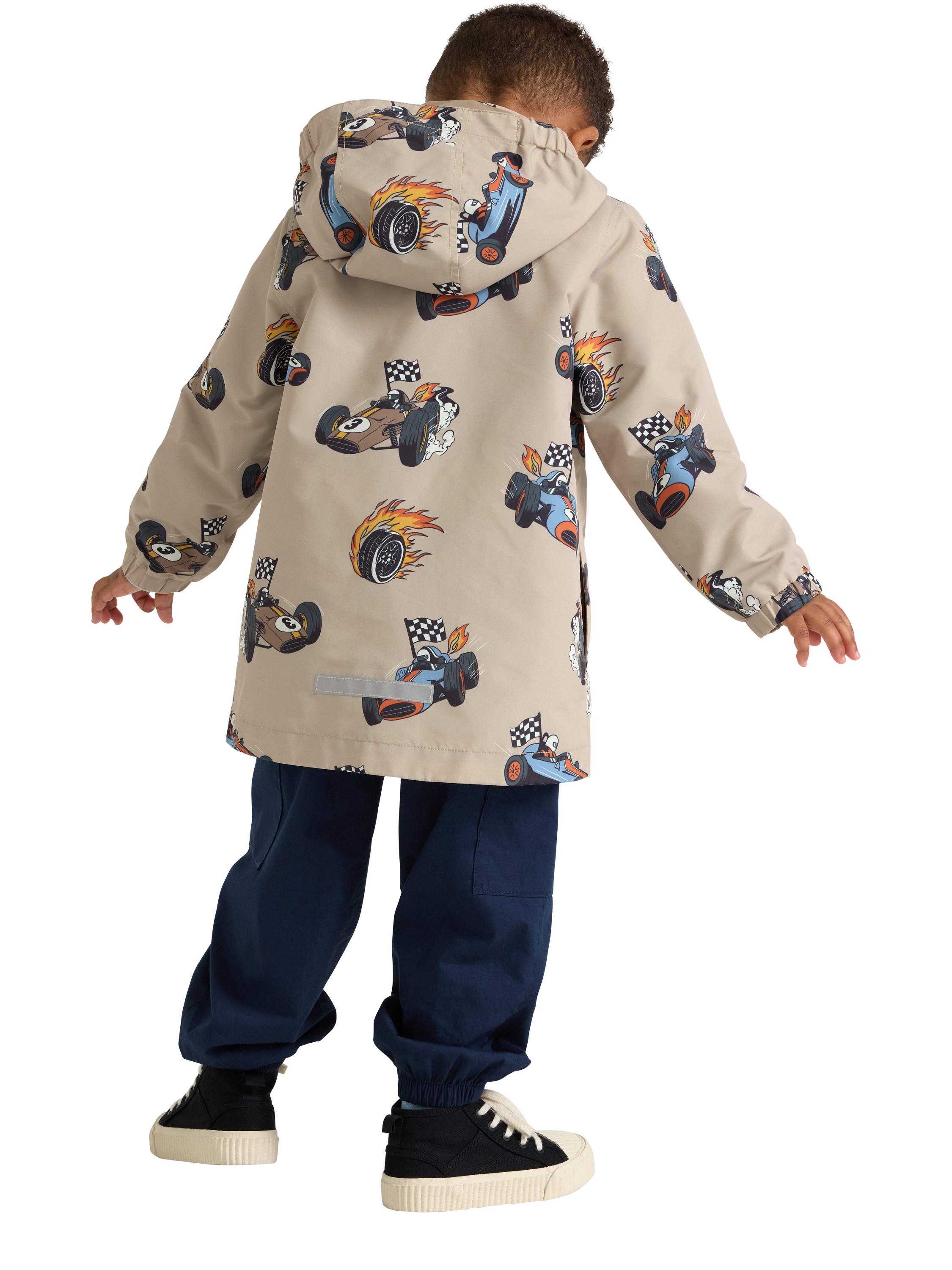 Product image 2 of 6, which shows Lindex Kids' Racing Car Print Water Repellent Jacket, Dusty Beige, 5-6 years