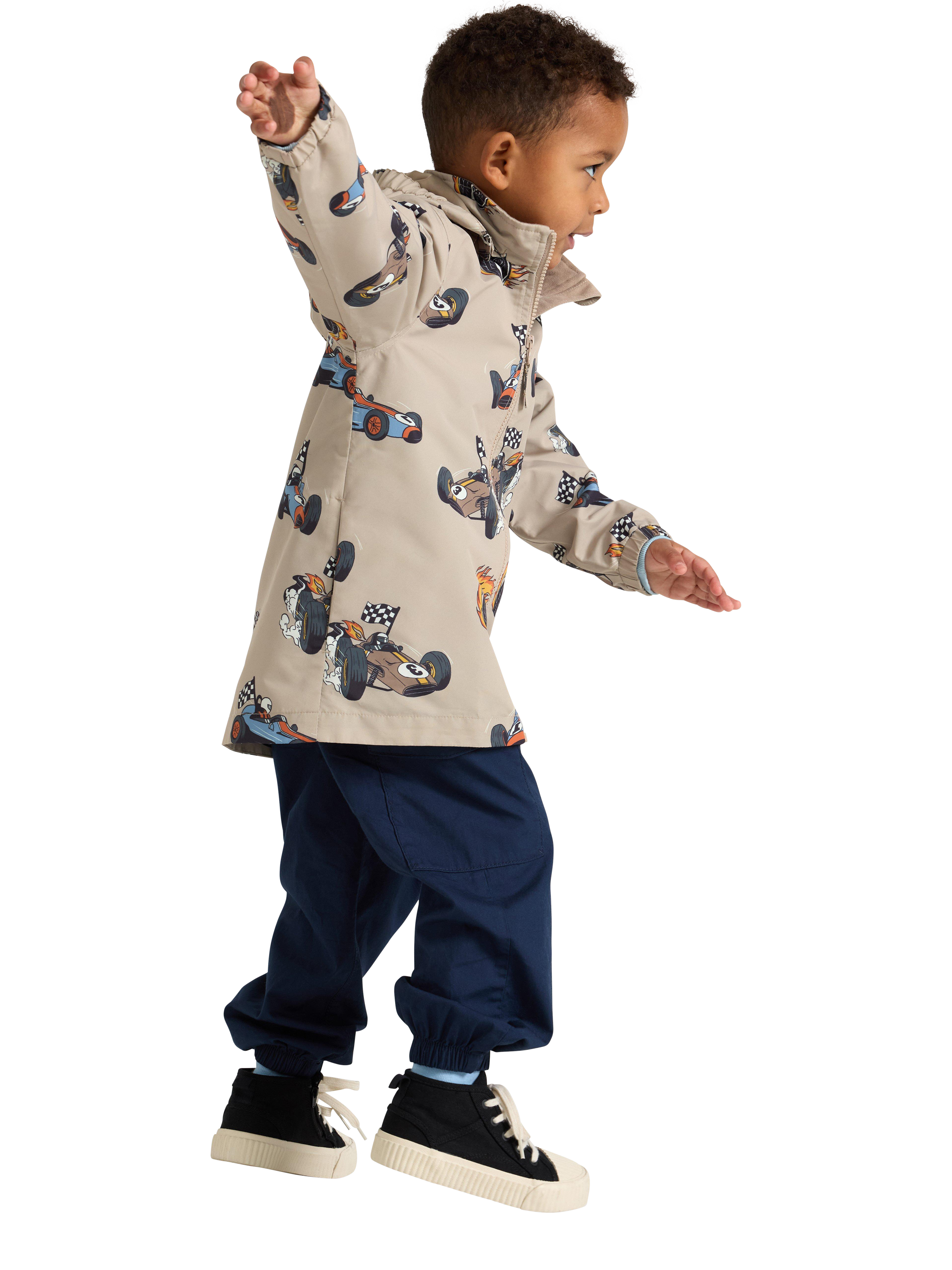 Product image 3 of 6, which shows Lindex Kids' Racing Car Print Water Repellent Jacket, Dusty Beige, 5-6 years