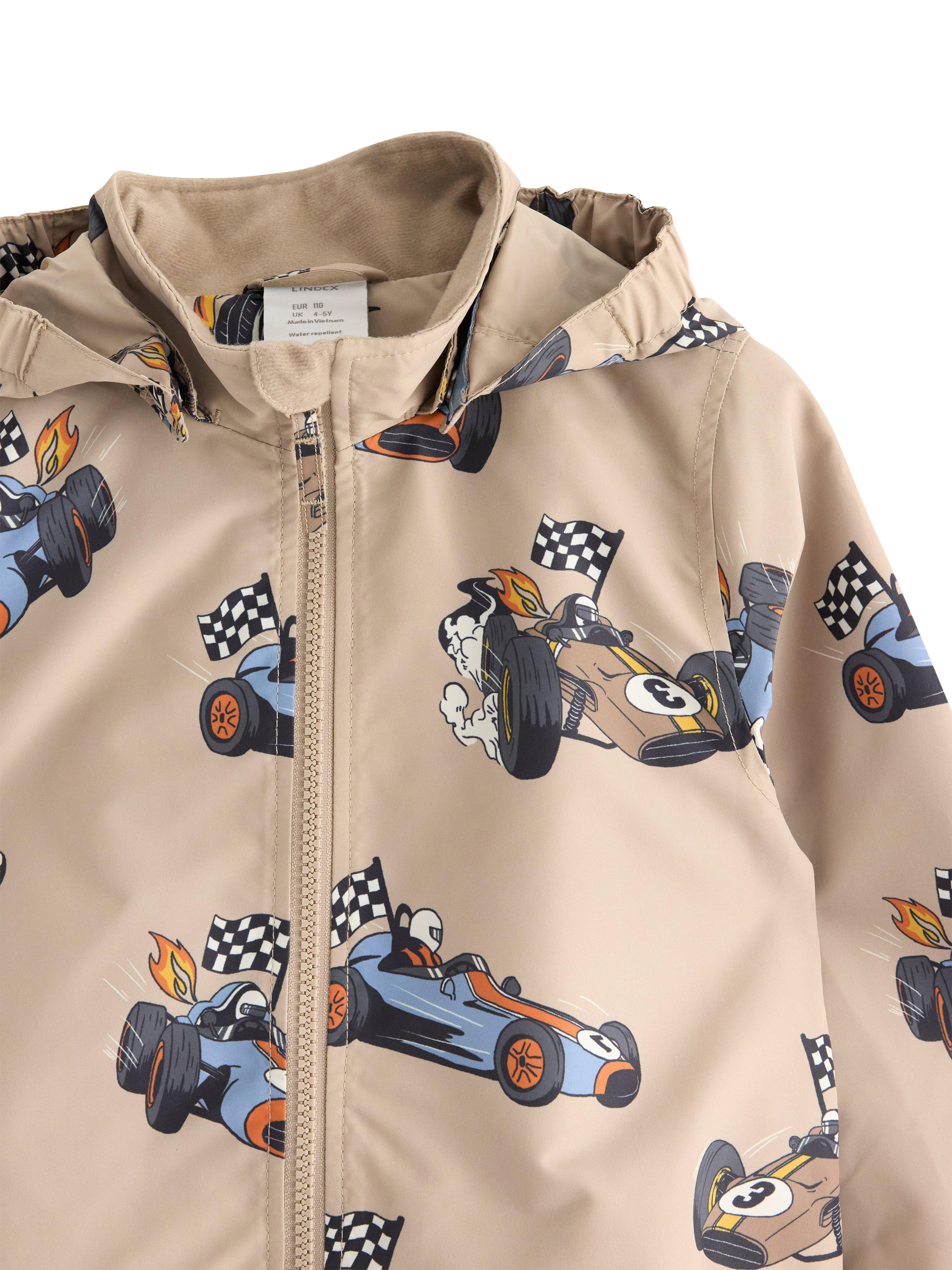 Product image 6 of 6, which shows Lindex Kids' Racing Car Print Water Repellent Jacket, Dusty Beige, 5-6 years