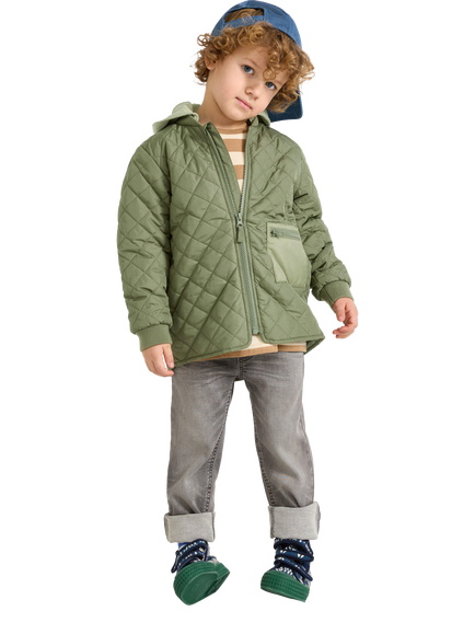 Lindex Kids' Quilted Hooded Jacket, Dark Khaki, Dark Khaki