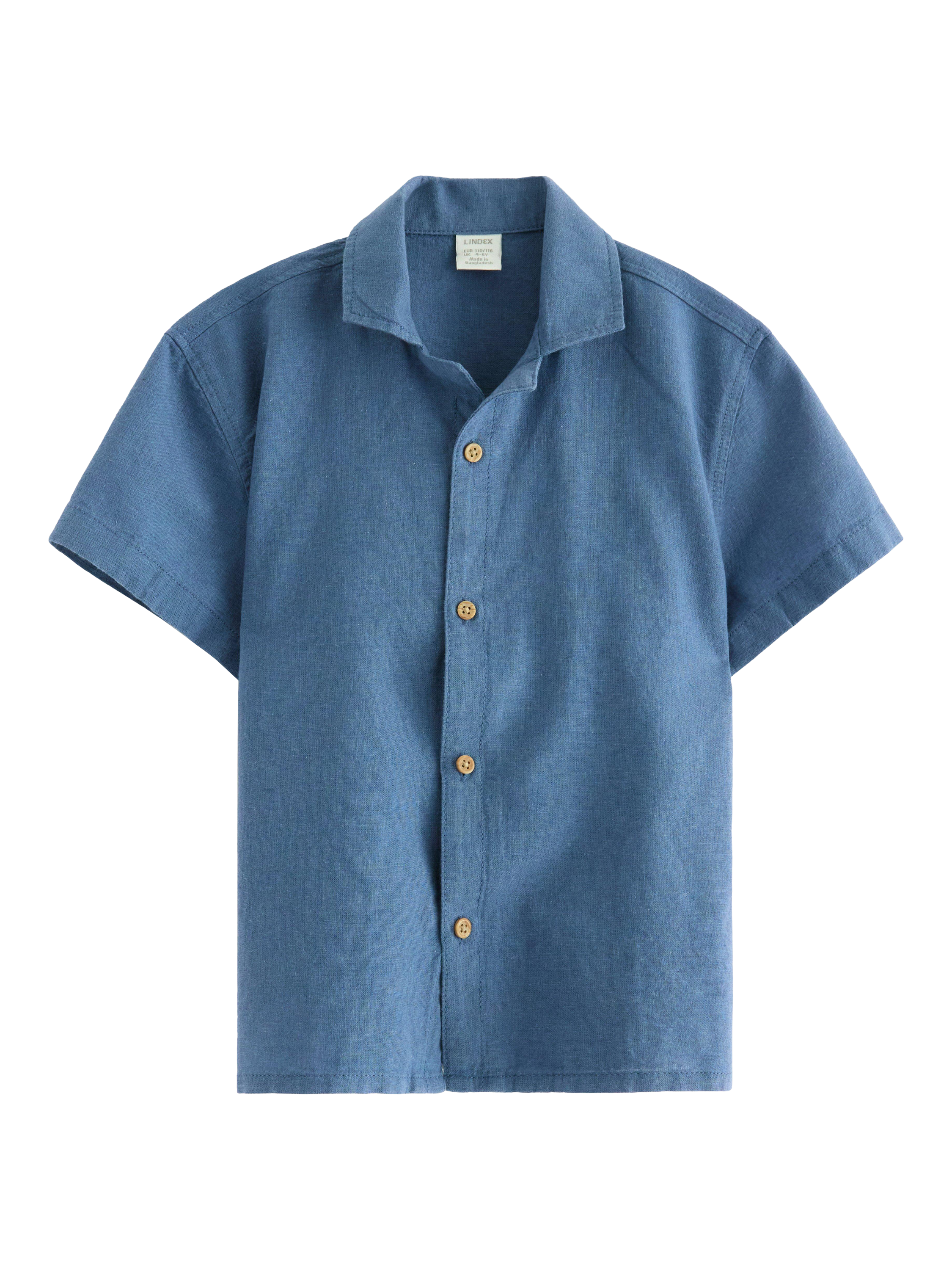 Product image 1 of 3, which shows Lindex Kids' Cotton Linen Blend Short Sleeve Shirt, Dusty Blue, 2-4 years