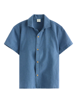 Lindex Kids' Cotton Linen Blend Short Sleeve Shirt, Dusty Blue, Dusty Blue