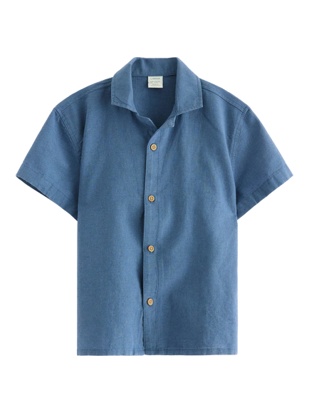 Lindex Kids' Cotton Linen Blend Short Sleeve Shirt, Dusty Blue, Dusty Blue