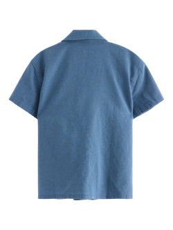 Lindex Kids' Cotton Linen Blend Short Sleeve Shirt, Dusty Blue - view 2, Dusty Blue