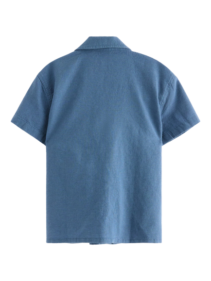 Lindex Kids' Cotton Linen Blend Short Sleeve Shirt, Dusty Blue - view 2, Dusty Blue