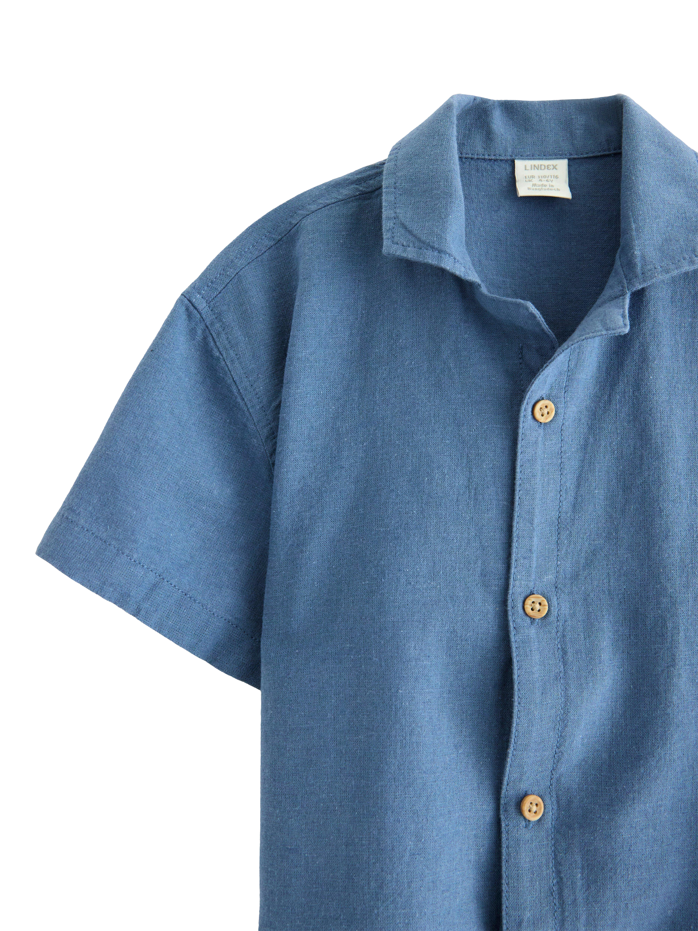 Product image 3 of 3, which shows Lindex Kids' Cotton Linen Blend Short Sleeve Shirt, Dusty Blue, 2-4 years