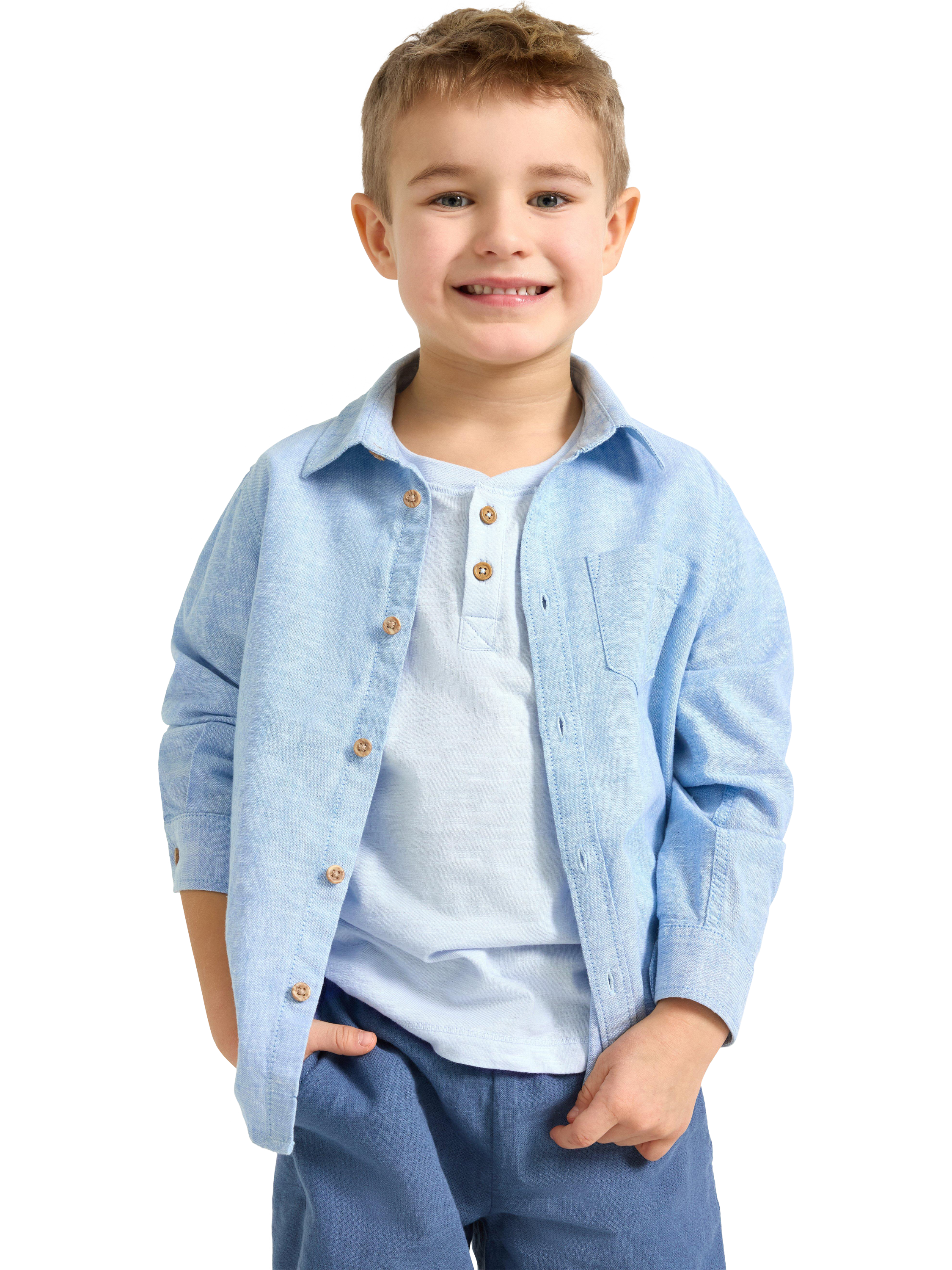 Product image 1 of 5, which shows Lindex Kids' Linen Blend Long Sleeve Shirt, Light Dusty Blue, 5-6 years