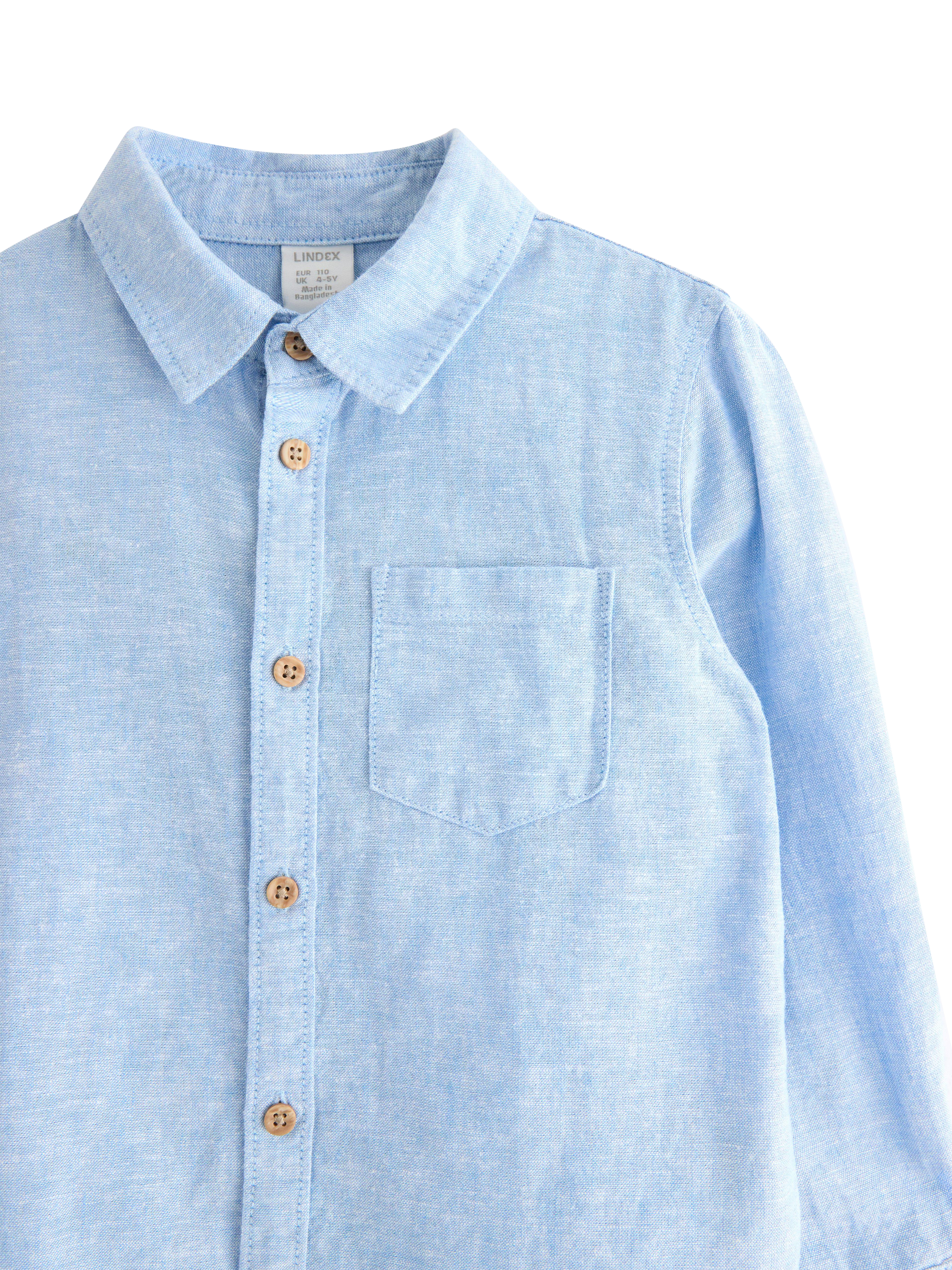 Product image 5 of 5, which shows Lindex Kids' Linen Blend Long Sleeve Shirt, Light Dusty Blue, 5-6 years