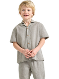 Lindex Kids' Linen Cotton Blend Short Sleeve Shirt, Dusty Green