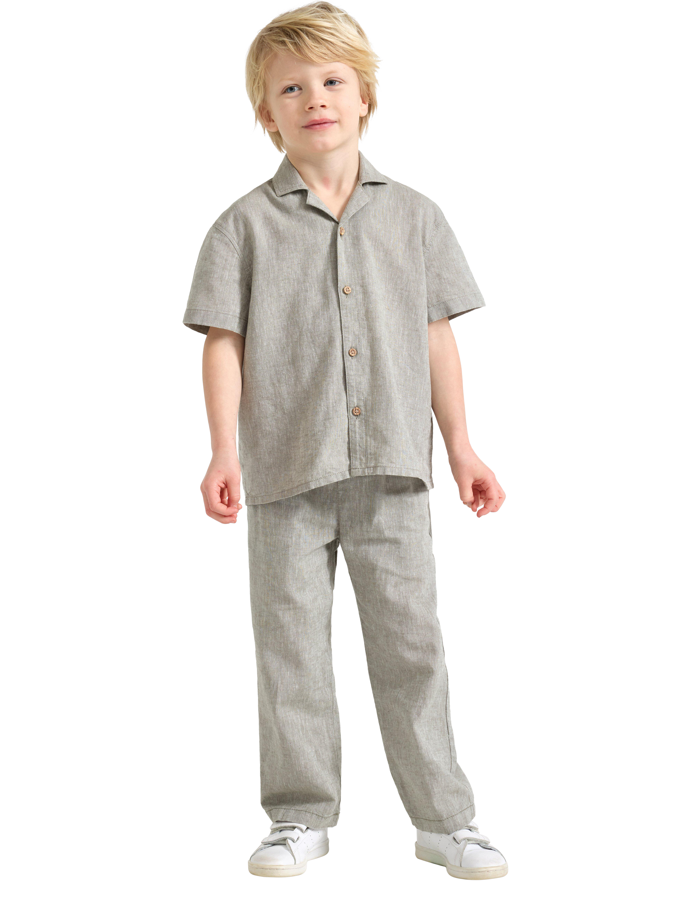 Product image 3 of 6, which shows Lindex Kids' Linen Cotton Blend Short Sleeve Shirt, Dusty Green, 2-4 years