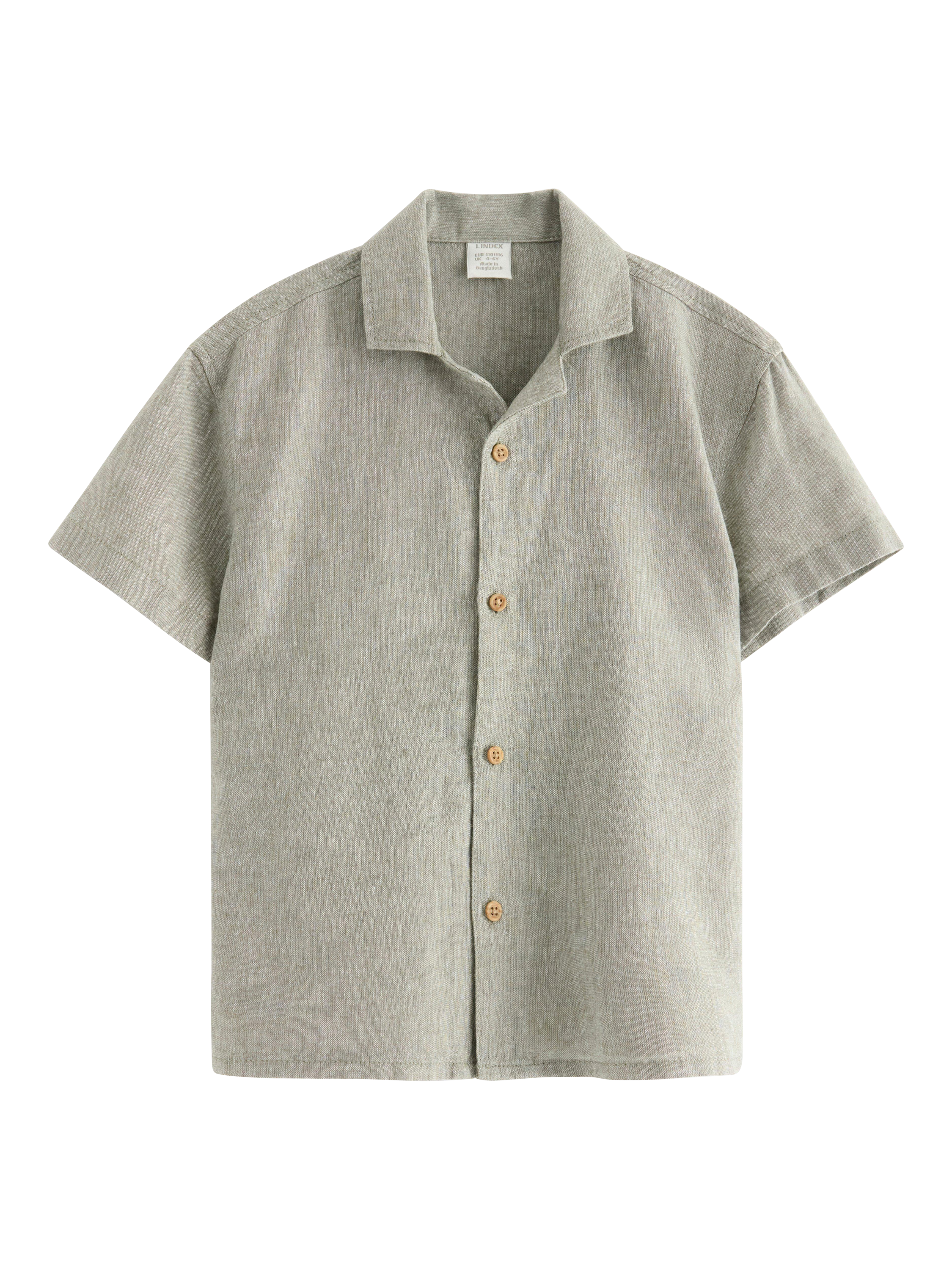 Product image 4 of 6, which shows Lindex Kids' Linen Cotton Blend Short Sleeve Shirt, Dusty Green, 2-4 years