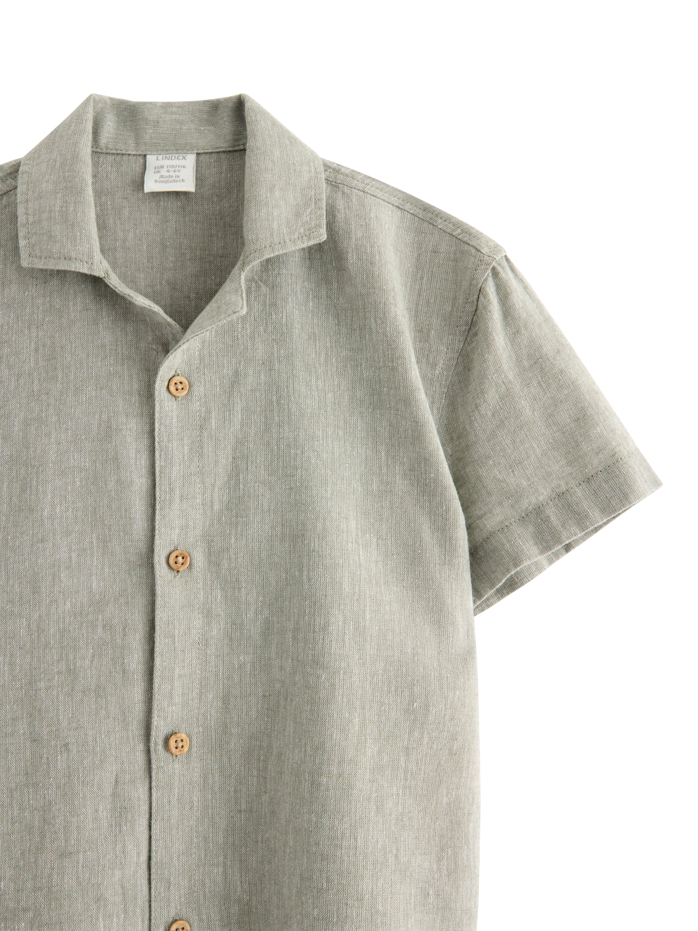 Product image 6 of 6, which shows Lindex Kids' Linen Cotton Blend Short Sleeve Shirt, Dusty Green, 2-4 years