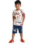 Lindex Kids' Vehicle Print Jersey Shorts, Dark Blue