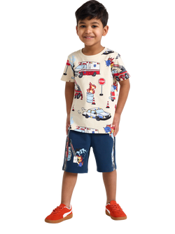 Lindex Kids' Vehicle Print Jersey Shorts, Dark Blue, Dark Blue