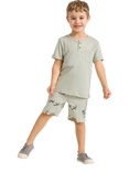 Lindex Kids' Cotton Jersey Dinosaur Print Shorts, Light Dusty Green