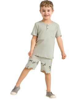 Lindex Kids' Cotton Jersey Dinosaur Print Shorts, Light Dusty Green, Light Dusty Green