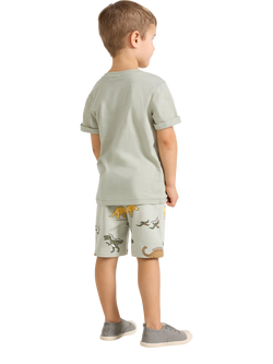 Lindex Kids' Cotton Jersey Dinosaur Print Shorts, Light Dusty Green - view 2, Light Dusty Green