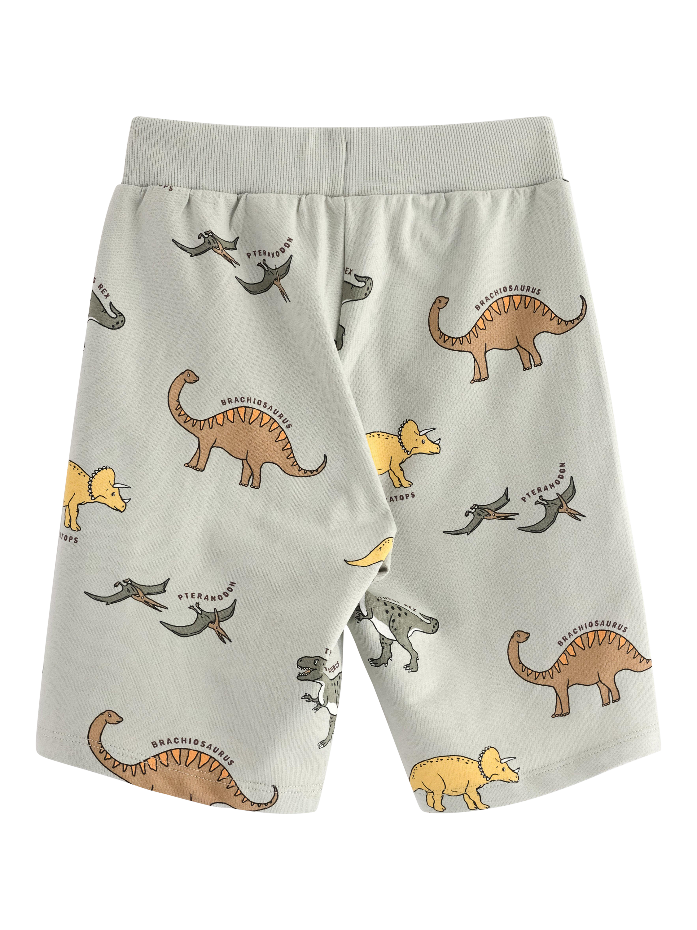 Product image 5 of 6, which shows Lindex Kids' Cotton Jersey Dinosaur Print Shorts, Light Dusty Green, 2-4 years