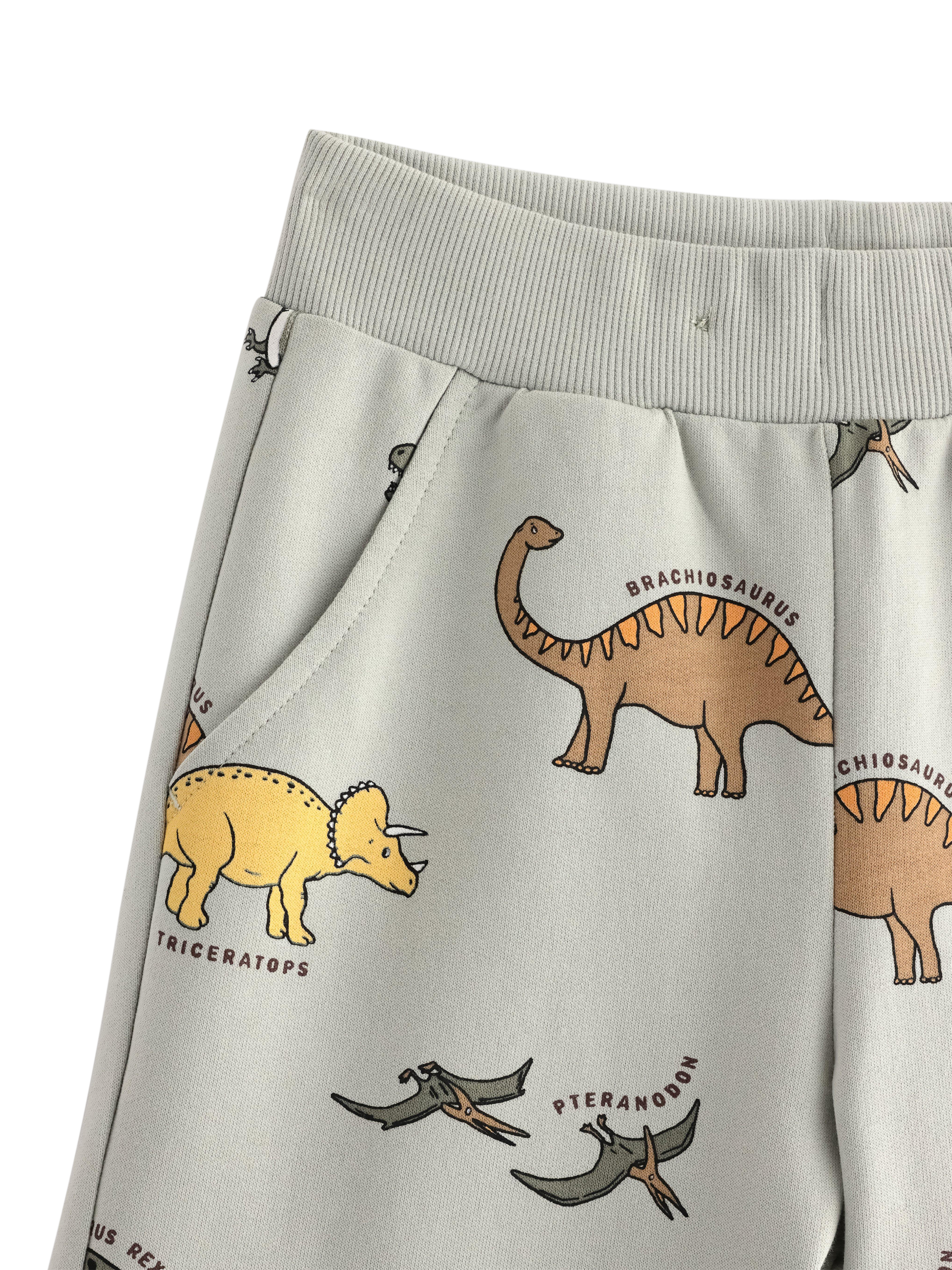 Product image 6 of 6, which shows Lindex Kids' Cotton Jersey Dinosaur Print Shorts, Light Dusty Green, 2-4 years