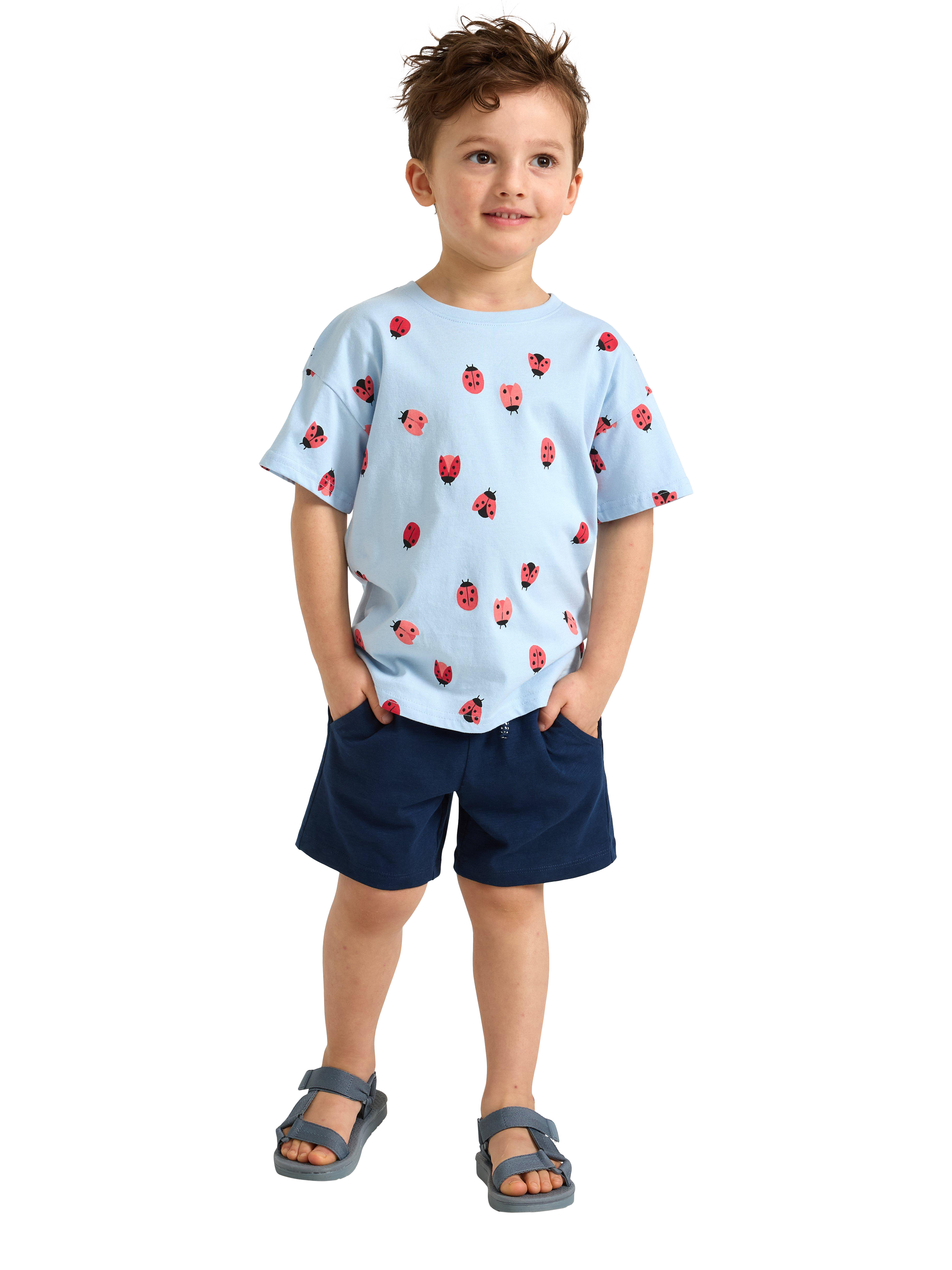 Product image 1 of 6, which shows Lindex Kids' Cotton Slub Jersey Shorts, Dark Blue, 4-6 years