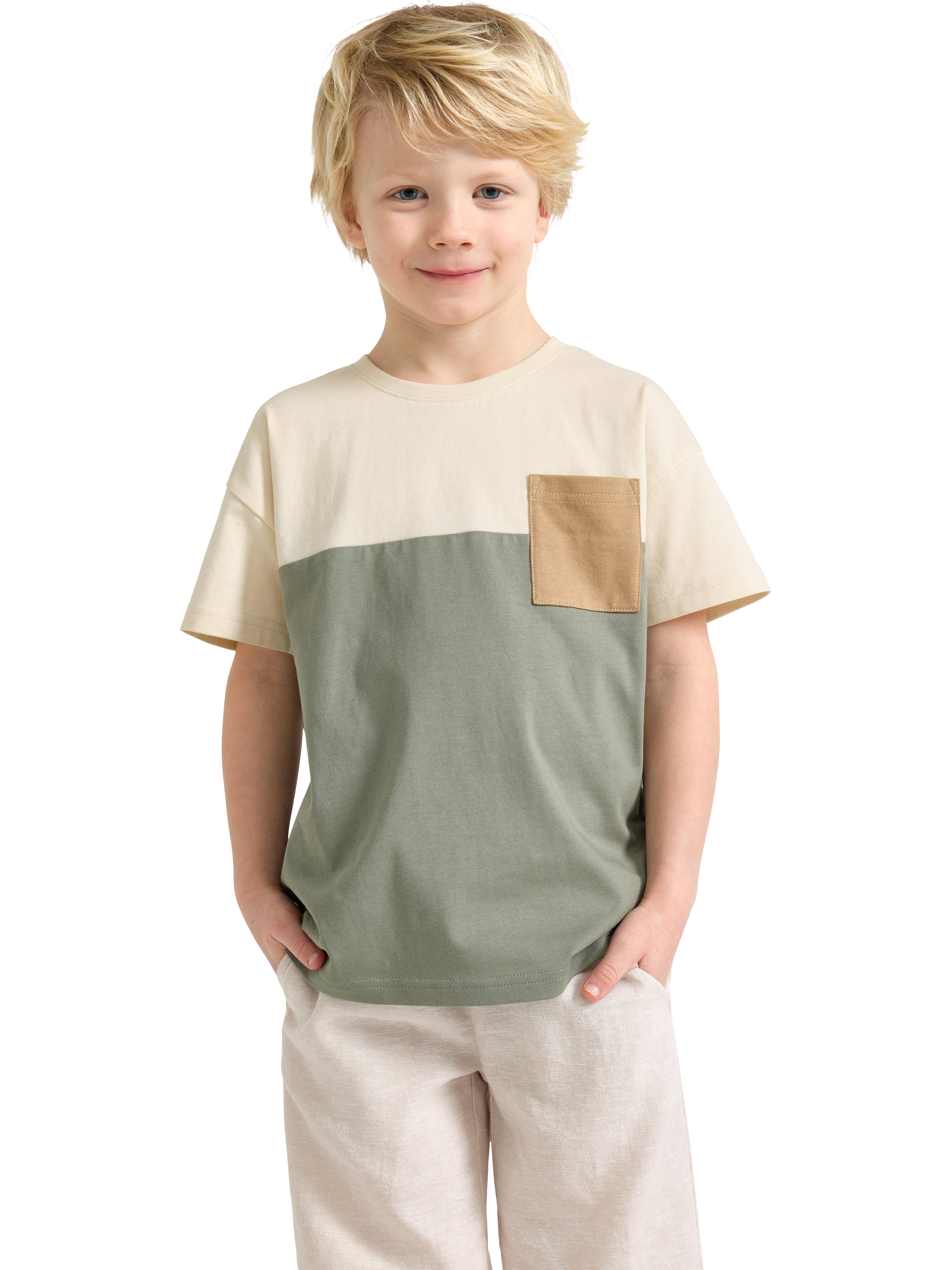 Product image 1 of 5, which shows Lindex Kids' Pure Cotton Crew Neck T-Shirt, Dusty Green, 6-8 years