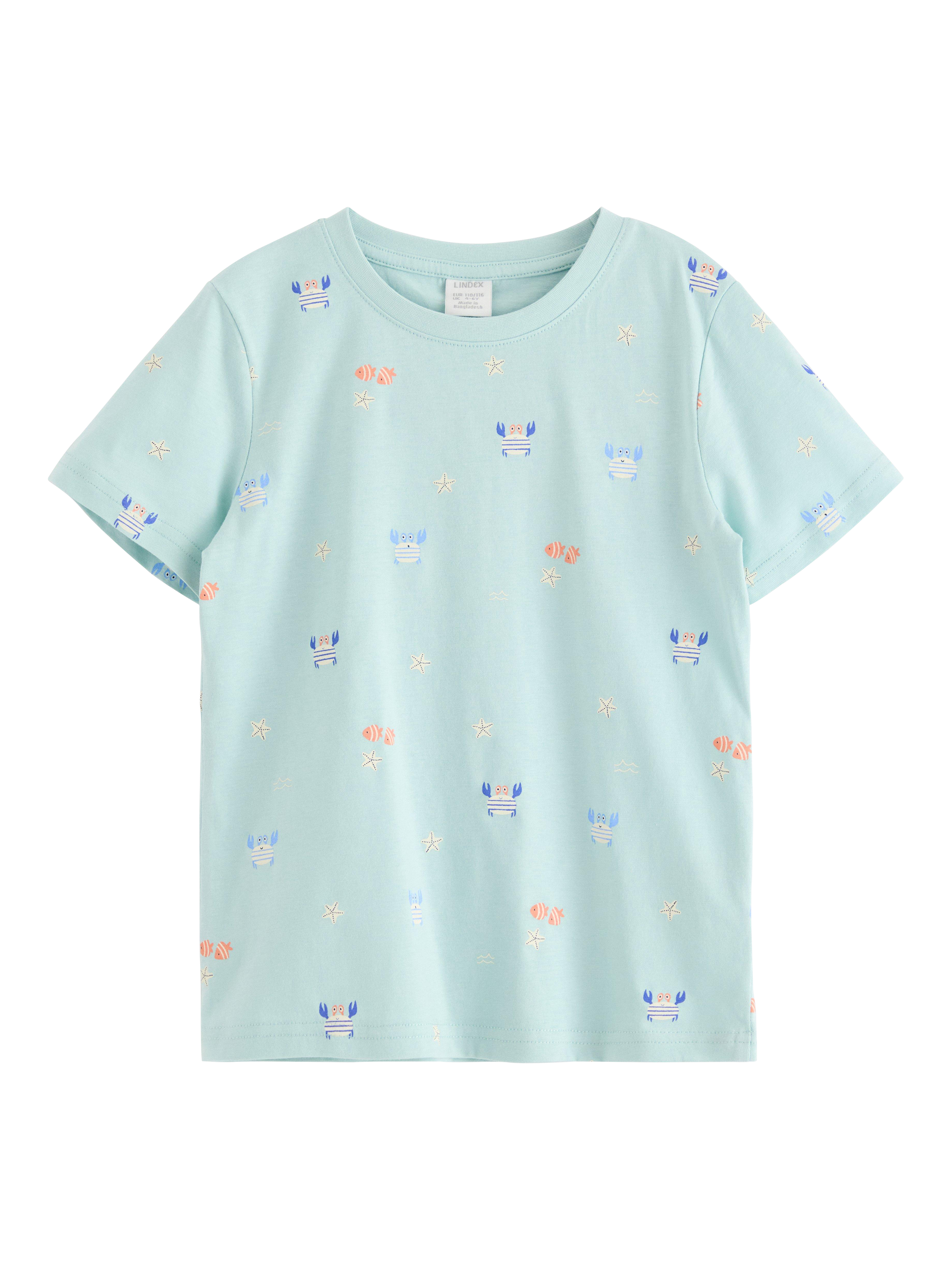 Product image 1 of 3, which shows Lindex Kids' Pure Cotton Crew Neck T-Shirt, Light Dusty Turquois, 2-4 years