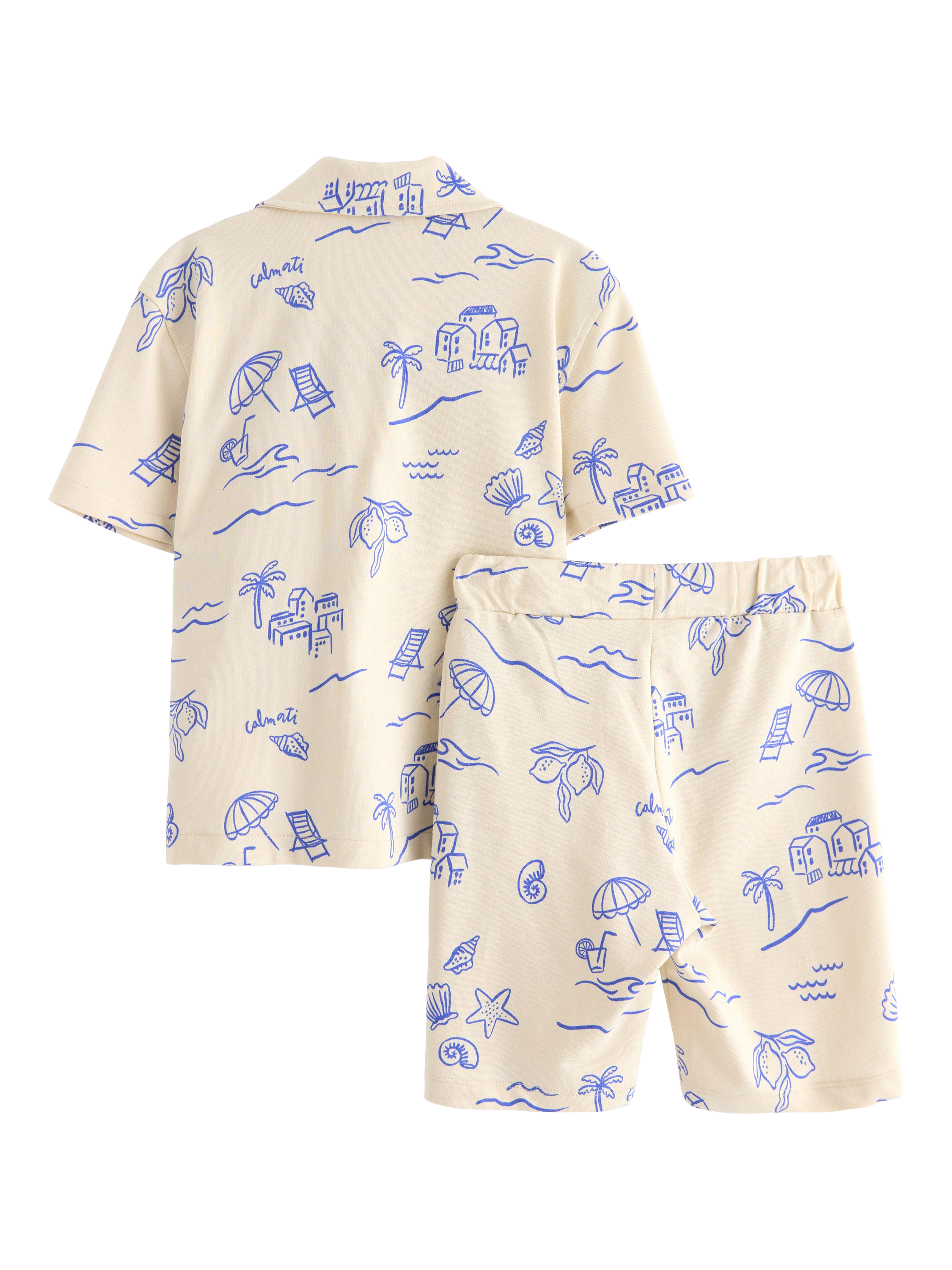 Product image 2 of 3, which shows Lindex Kids' Cotton Resort Print Shirt & Shorts Set, Light Beige, 2-4 years