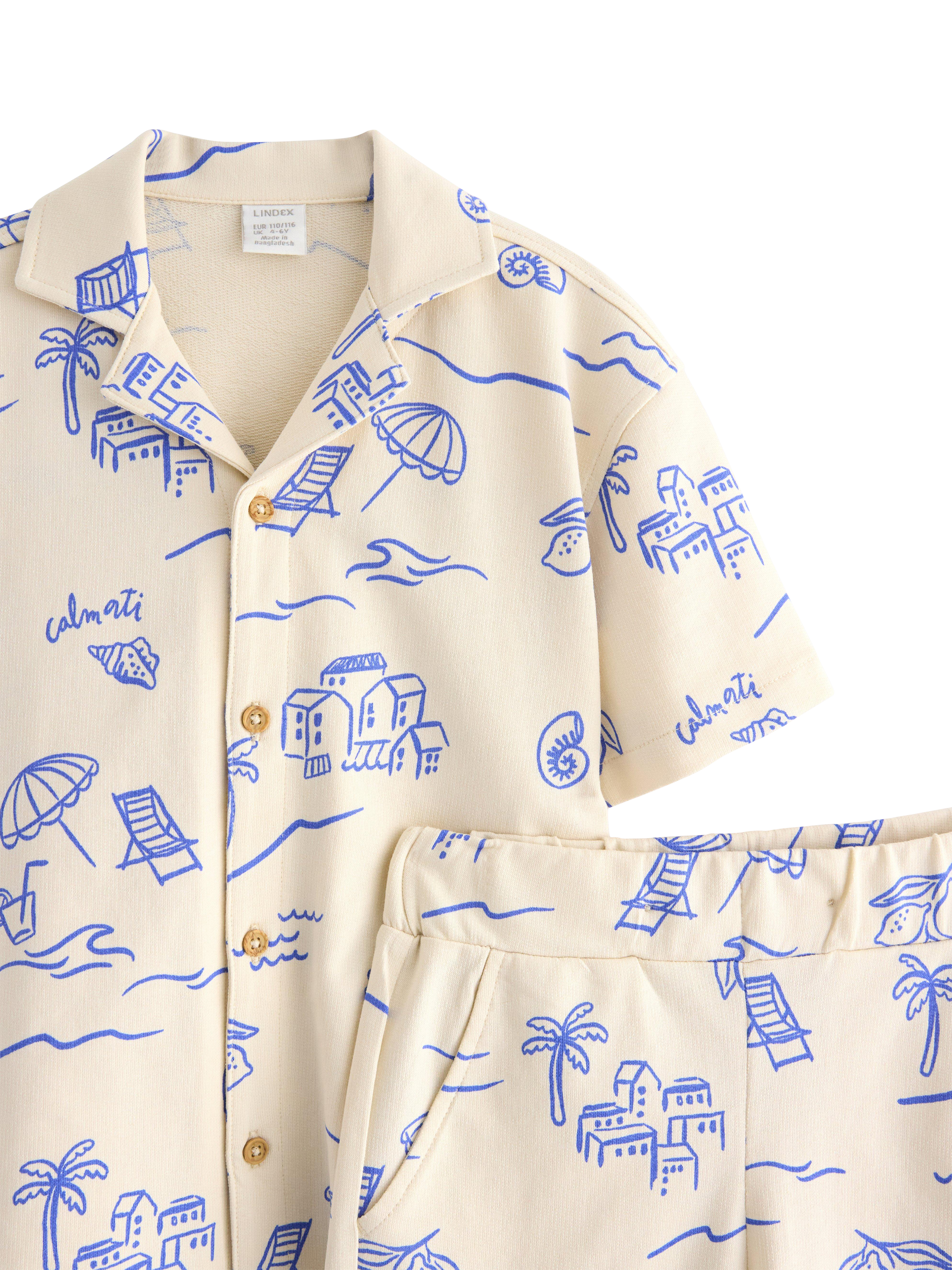 Product image 3 of 3, which shows Lindex Kids' Cotton Resort Print Shirt & Shorts Set, Light Beige, 2-4 years