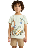 Lindex Kids' Cotton Dinosaur Print Short Sleeve T-Shirt, Light Dusty Green