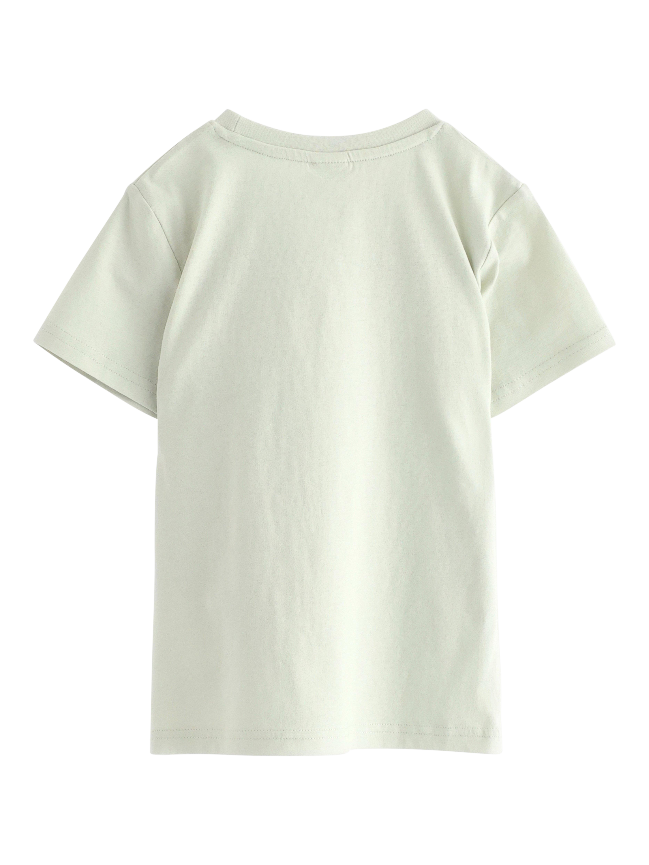 Product image 5 of 6, which shows Lindex Kids' Cotton Dinosaur Print Short Sleeve T-Shirt, Light Dusty Green, 18-24 months
