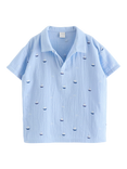 Lindex Kids' Cotton Boat Print Shirt, Light Blue