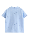 Lindex Kids' Cotton Boat Print Shirt, Light Blue