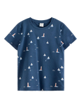 Lindex Kids' Cotton Boat Print T-Shirt, Dark Blue