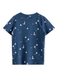 Lindex Kids' Cotton Boat Print T-Shirt, Dark Blue